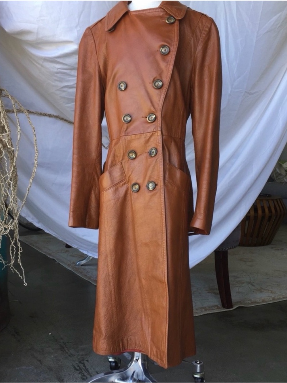 Vintage Brown Leather double breasted S - Picture 2 of 4